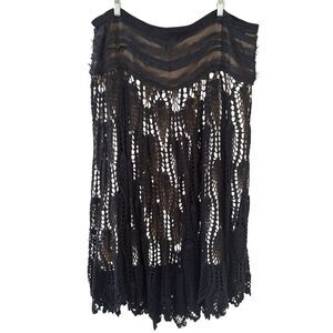 Vtg Pyramid Collection Womens Skirt Whimsigoth Size Large Black Crochet Festival